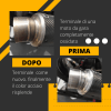Infografica che mostra una marmitta moto ossidata e poi pulita con il detergente per marmitte Ruthess